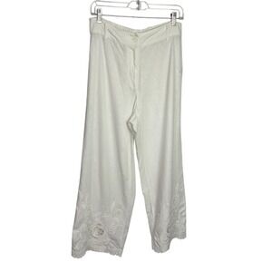 Maison d'Amelie Wide Leg Crop Pants Womens 6 Linen Blend Embroidered Cut Out Leg